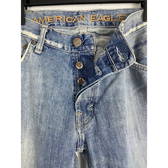 American Eagle Mens Jeans Size 31x30 Button Fly Destressed Holes Cut Hem - Picture 11 of 11